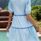 Striped Notched Short Sleeve Mini Dress