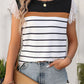 Lace Detail Striped Round Neck Cap Sleeve T-Shirt