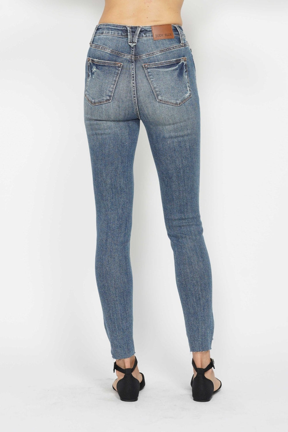 Judy Blue Full Size Tummy Control Vintage Wash Hem Destroy Skinny Jeans *