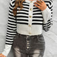 Devine Striped Round Neck Button Down Cardigan