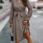 Tied Printed Notched Balloon Sleeve Dress