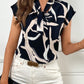 Printed Tie Neck Cap Sleeve Blouse