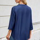 Notched Three-Quarter Sleeve Denim Top