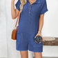Button Detail Collared Neck Short Sleeve Romper