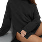 Side Slit Turtleneck Drop Shoulder Sweater