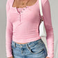 Devine Square Neck Half Snap Long Sleeve T-Shirt