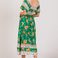 SAGE + FIG Printed Green Smocked Short Sleeve Midi Dress