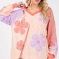 SAGE + FIG Full Size Daisy Applique Patch Color Block Long Sleeve Top