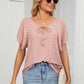 Eyelet Tie-Neck Flutter Sleeve Top