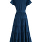 Ruched Tiered Notched Short Sleeve Dress