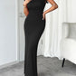 Devine Ruched Single Shoulder Short Sleeve Maxi Dress