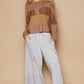 POL Half Button Color Block Drop Shoulder Knit Top