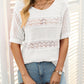 Openwork Round Neck Half Sleeve Knit Top