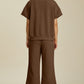 Double Take Full Size Texture Round Neck Top and Pants Set