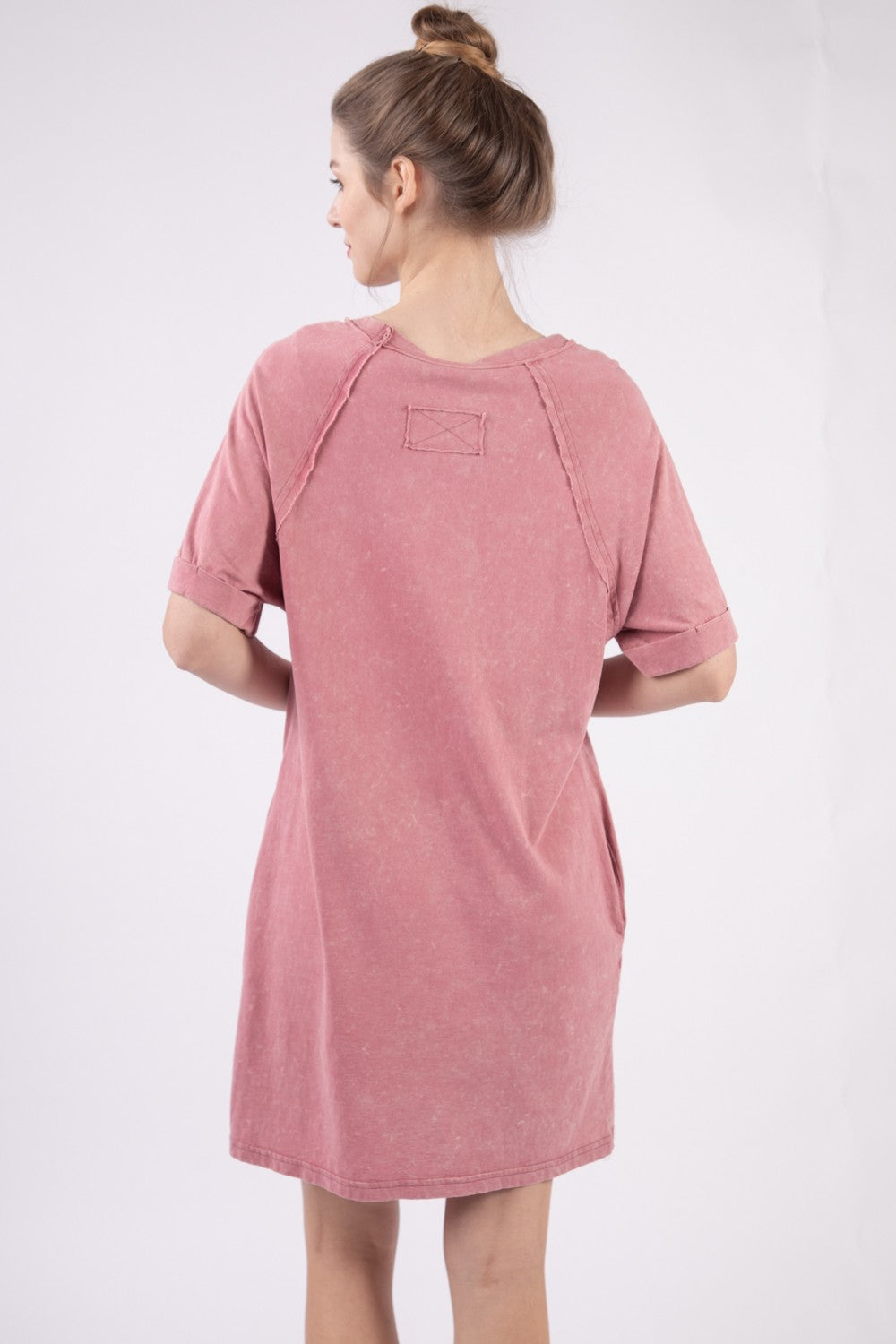VERY J Washed Mauve Round Neck Mini Tee Dress *