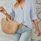 Full Size Notched Half Sleeve Blouse