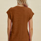 Double Take Full Size Cable-Knit Round Neck Cap Sleeve Sweater