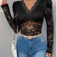 Perfee Lace V-Neck Long Sleeve Bodysuit