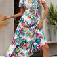 Printed Notched Short Sleeve Midi Dress