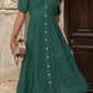 V-Neck Button Up Balloon Sleeve Midi Dress