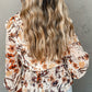 Drawstring Floral Lantern Sleeve Blouse
