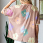 HOPELY Full Size Floral Round Neck Side Slit Waffle T-Shirt