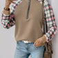 Perfee Plaid Half Zip Long Sleeve Texture Sweatshirt