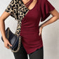 Ruched Leopard Flutter Sleeve T-Shirt