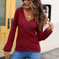 Waffle Knit Surplice Long Sleeve T-Shirt