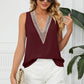 Contrast Trim Plunge Sleeveless Blouse
