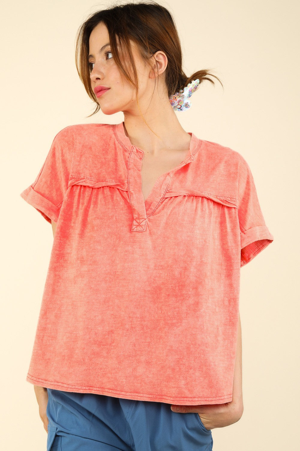 VERY J Nochted Short Sleeve Washed T-Shirt *