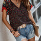 Printed Tie Neck Short Sleeve Blouse