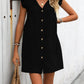 Full Size Button Up V-Neck Cap Sleeve Mini Dress