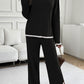 Contrast Trim Round Neck Top and Pants Set