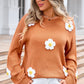 Flower Round Neck Long Sleeve Sweater