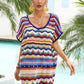 Women's Rainbow Stripe Scalloped V-Neck Cover-Up Dress