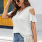 Full Size Half Zip Cold Shoulder Top