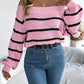 Striped Off-Shoulder Long Sleeve Sweater