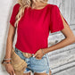 Round Neck Slit Short Sleeve Top