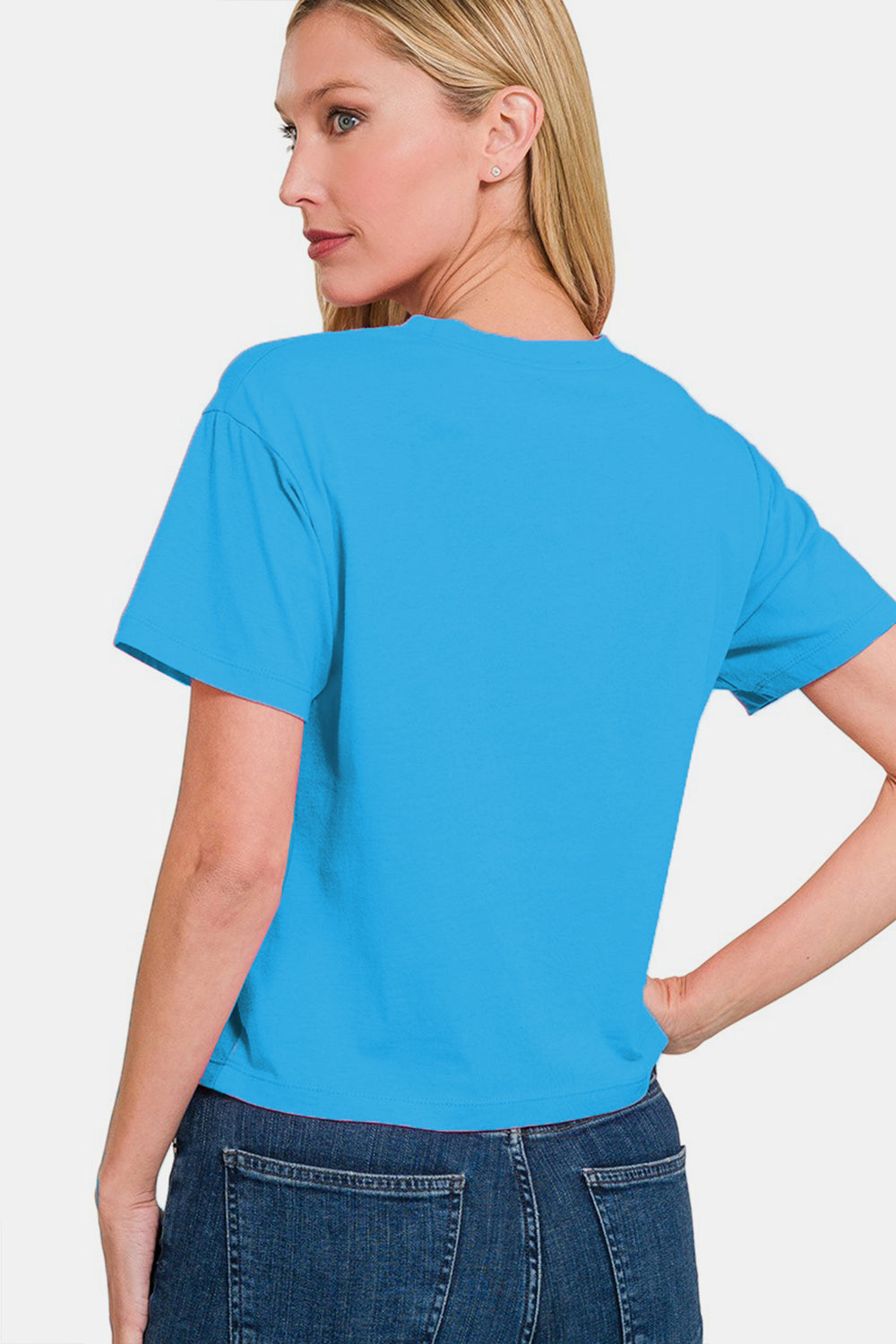 Zenana Round Neck Short Sleeve Cropped T-Shirt *