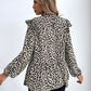 Ruffled Leopard Mock Neck Long Sleeve Blouse