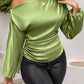 Drawstring One Shoulder Long Sleeve Blouse