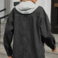 Removable Hood Button Up Long Sleeve Denim Jacket