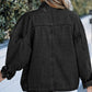 Drawstring Snap Down Denim Jacket with Chest Pockets