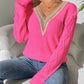 Openwork V-Neck Long Sleeve Sweater