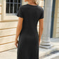 Ruched Round Neck Short Sleeve Mini Dress
