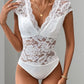 Perfee Lace Backless V-Neck Cap Sleeve Bodysuit