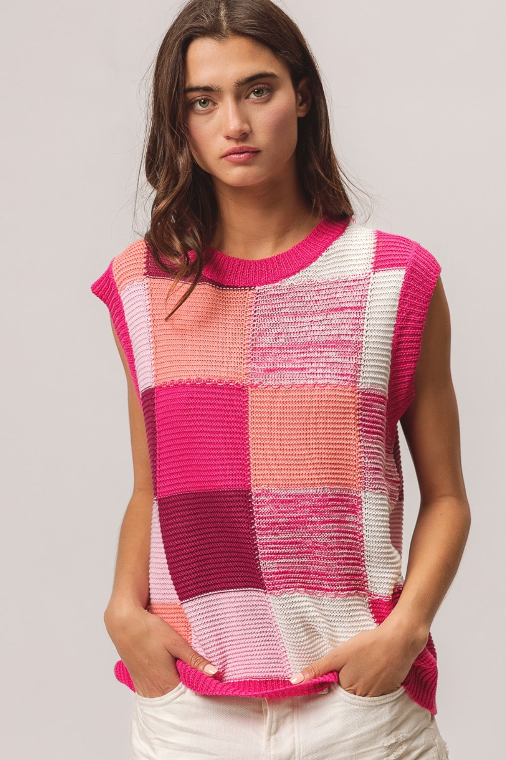 BiBi Color Block Round Neck Sweater Vest *