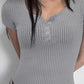Devine Button Detail Round Neck Short Sleeve T-Shirt