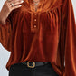 Notched Long Sleeve Velvet Top